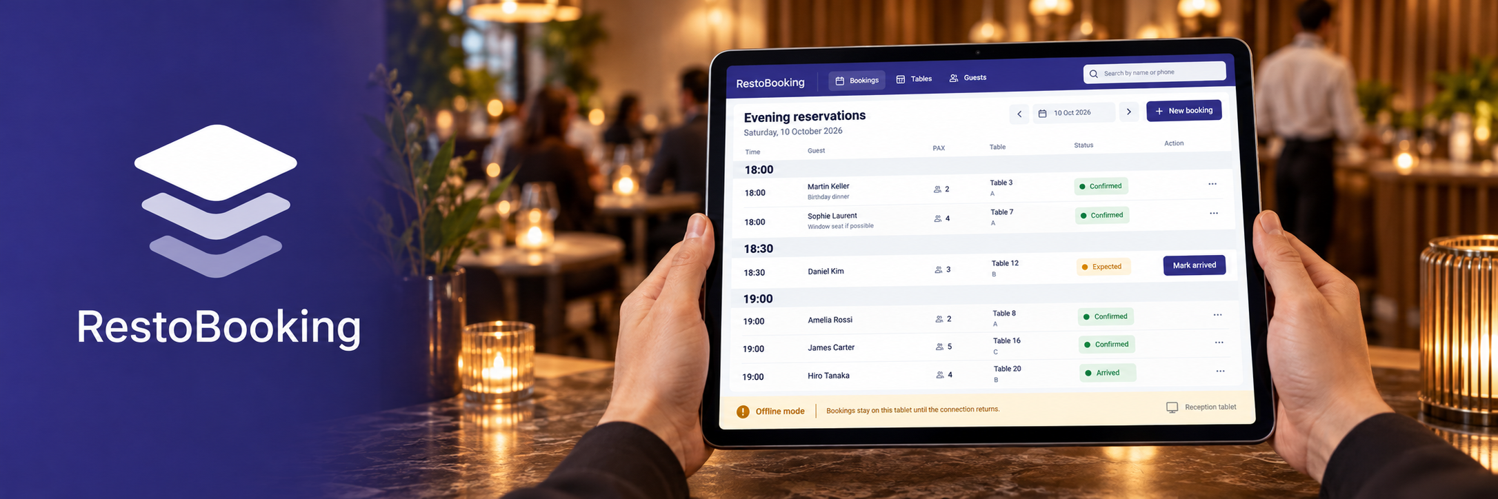 RestoBooking — restaurant administrator tablet design visualisation
